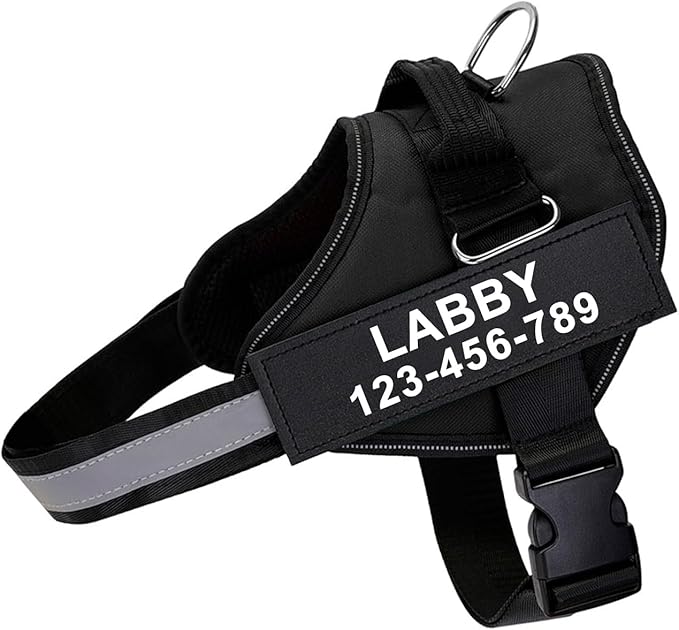 Custom No Pull Dog Harness with Name and Phone Number, Reflective Heavy Duty Personalized Pet Vest, Breathable Adjustable Harness to Prevent Tugging, Pulling or Choking