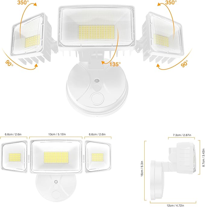 Onforu 80W 9000LM Flood Lights Outdoor, Brightness Security LED Flood Lights with 3 Adjustable Heads, Switch Controlled, IP66 Waterproof 6500K Outside Exterior Flood Light for Yard Garage Eave Patio