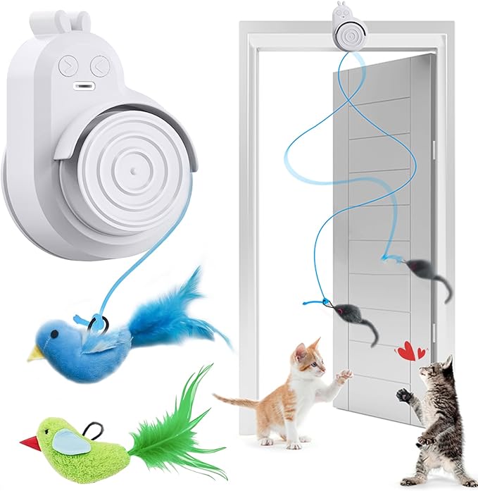 Interactive Cat Toys for Indoor Cats Automatic Electric Flying Bird Feather Cat Toy - Best Kitten & Adult Cat Enrichment Toy Stick-on Hanging Electric Kitty Toys for Bored Cats