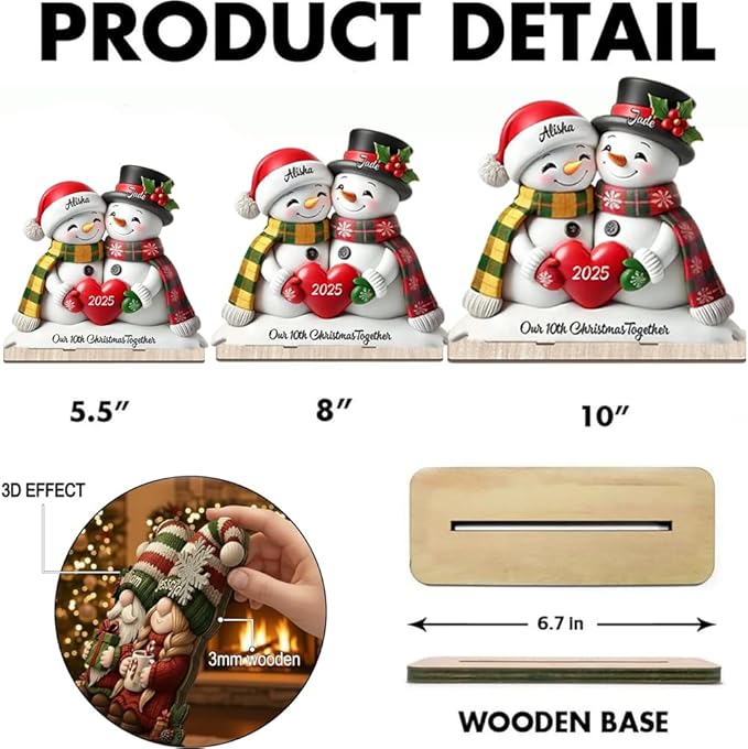 Personalized Snowman Couple Wooden Plaque,Our 10th Christmas Together, Holiday Home Decor for Wife Husband, Keepsake for Anniversary or First Christmas Together