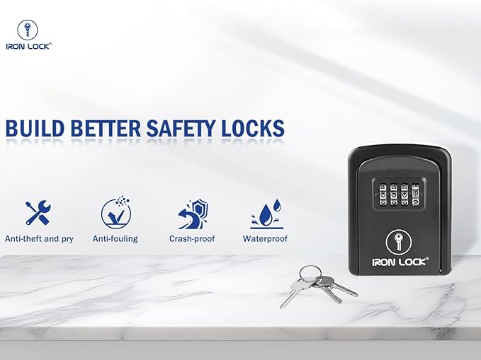 Iron Lock® Wall Mount Key Lock Box – Waterproof Heavy Duty Metal Lock Box for Keys with 4-Digit Combination & Resettable Code – Outdoor/Indoor Key Safe for Home, Office & Airbnb (Black, Small)