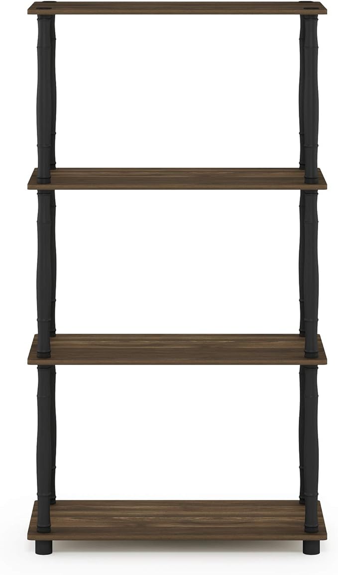 Furinno Turn-N-Tube 4-Tier Multipurpose Shelf Display Rack, Classic Tubes, Columbia Walnut/Black