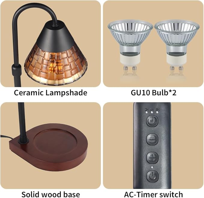 Dimmable Candle Warmer Lamp with Timer, Electric Wax Melt Warmer for Scented Jar Candles Adjustable Height Mothers Day Birthday Gifts for Women Mom Grandma, Home Offices Decor Light(Brown Glass)
