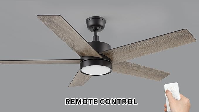 CEME 52 Inch Flush Mount Ceiling Fan with Lights, 3 Light Colors Dimmable Ceiling Fan Low Profile, Reversible 10 Speeds DC Motor, Black