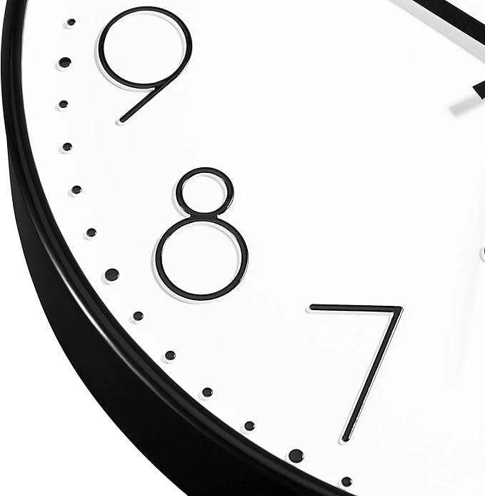 Foxtop 14 Inch Black Wall Clock, Large Silent Non-Ticking Battery Operated Round Quartz Modern Wall Clock Decorative for Office Living Room Bedroom Kitchen Home