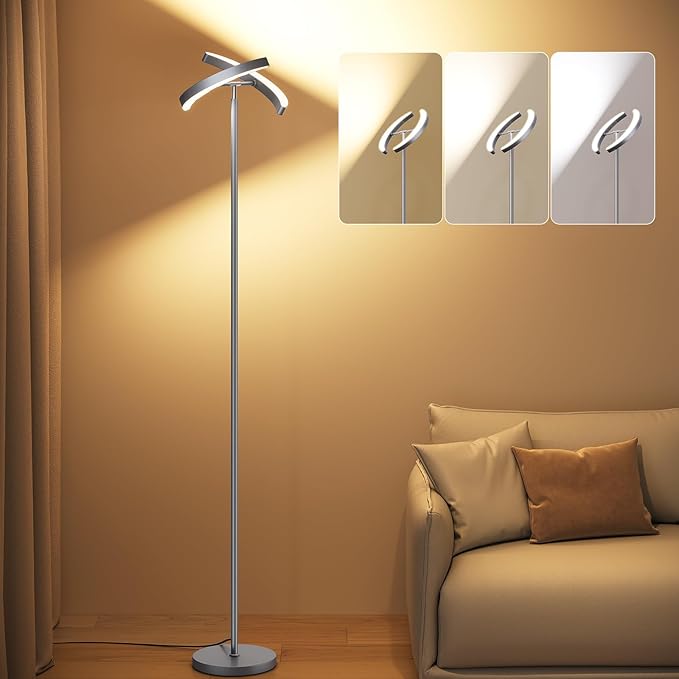 SUNMORY Floor Lamps for Living Room, 28W Bright LED Floor Lamp with 2 Rotatable Lights & Remote Control, 74" Tall Standing Lamp with Stepless Dimmable, Modern Reading Corner Lamp for Bedroom, Office
