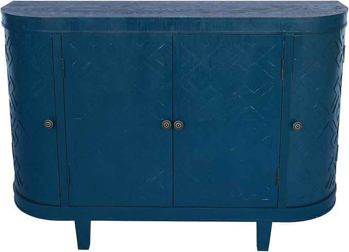 KEIKI 47'' Modern 4-Doors Buffet Sideboard with Storage,Wood Fluted Accent Cabinet with Curvy Edge, Oval Freestanding Credenza Entryway Console Table for Living Room, Hallway, Dining Room,Kitchen,Blue