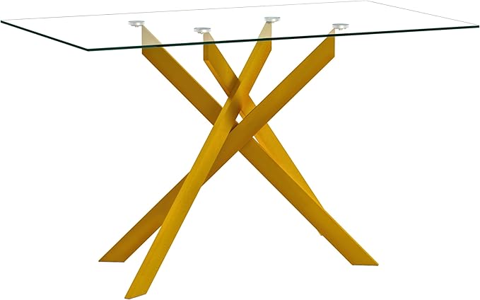 HomVent 51.18"" Rectangular Clear Tempered Glass Dining Table,Stylish Design with Golden Metal Legs, Glass Kitchen Table Glass Dining Room Table Glass Dinner Table for Dining Room, Gold10