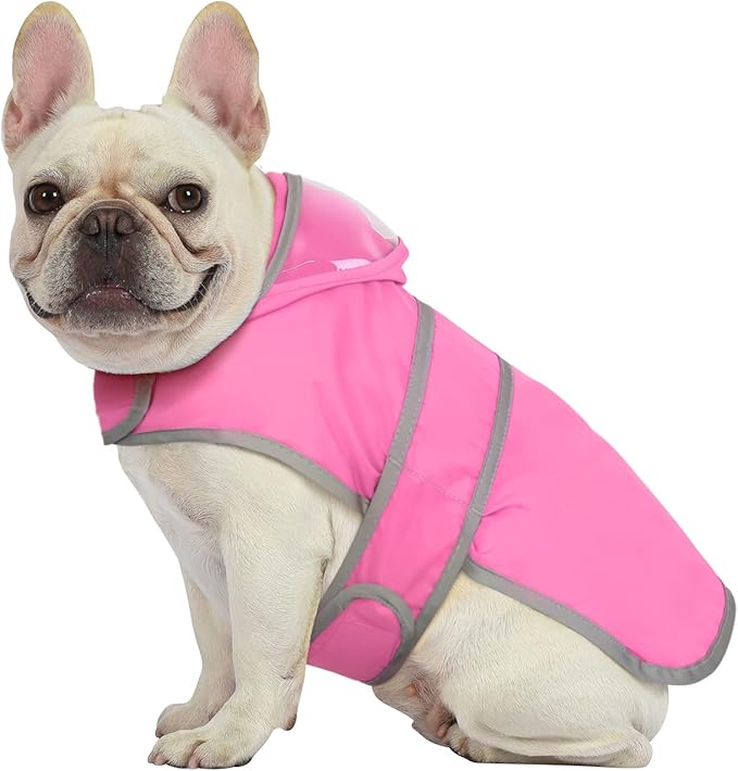 HDE Dog Raincoat with Clear Hood Rain Jacket Poncho for Small Medium Large Dogs Pink - S