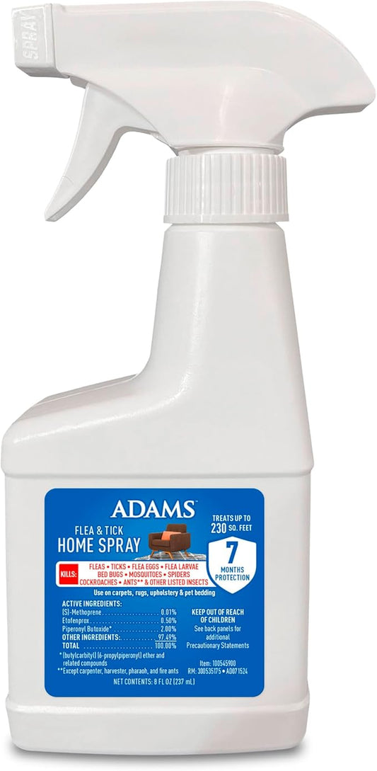 ADAMS Flea & Tick Home Spray, Kills Fleas, Flea Eggs, Flea Larvae, Bed Bugs, Ticks, Ants (Except Carpenter, Harvester, Pharaoh and Fire Ants), Cockroaches, Spiders, & Mosquitoes in The Home, 8 Fl Oz