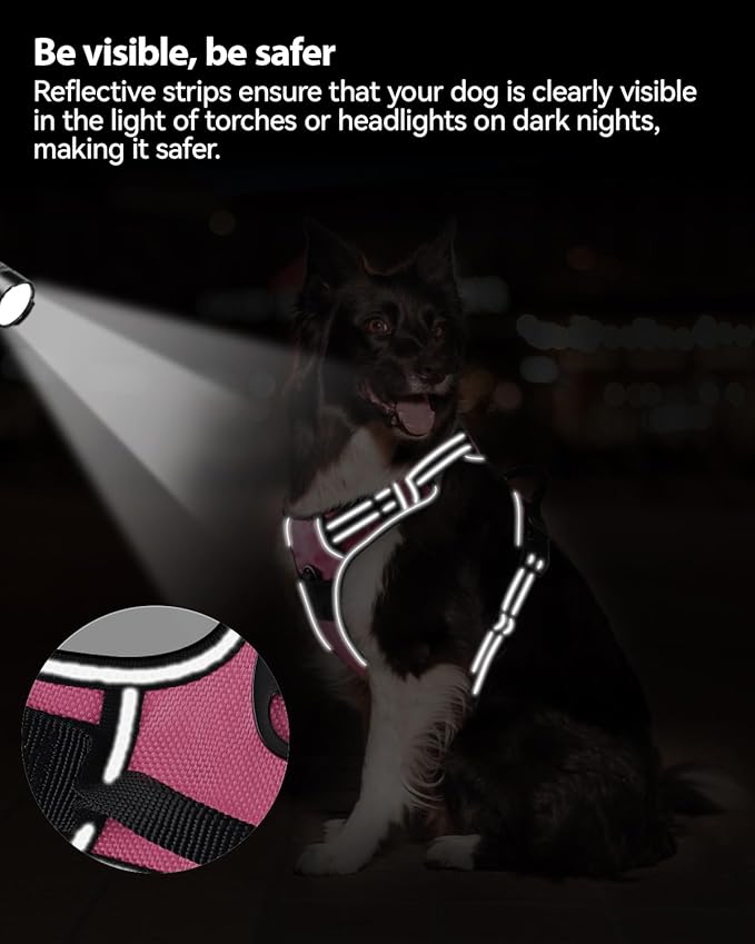Joytale No Pull Dog Harness Medium Sized Dog, Reflective Pet Vest with Front Clip, Adjustable Soft Padded Harnesses with Easy Control Handle for Training and Walking, Pink, M