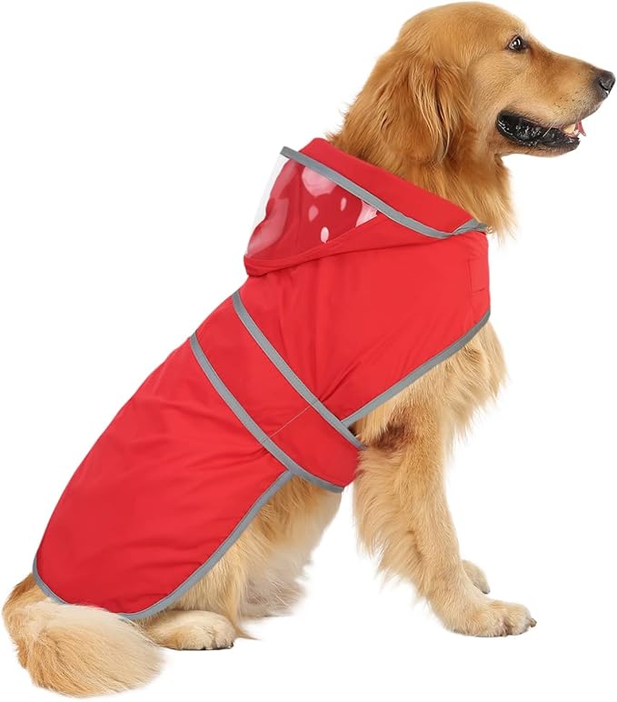 HDE Dog Raincoat with Clear Hood Rain Jacket Poncho for Small Medium Large Dogs Red - XXL