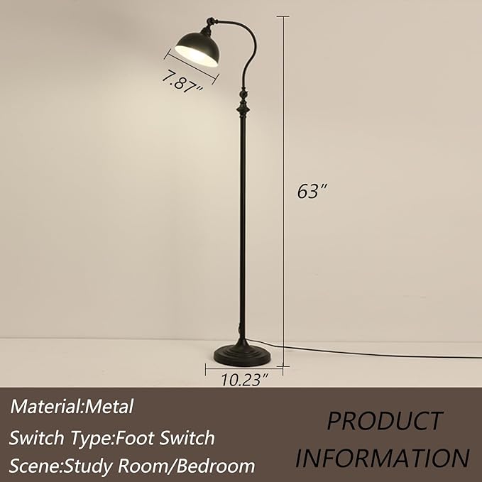 MIXL-Black Gooseneck Floor Lamp with Knob Switch,Adjustable Shade Metal Standing Light,Rotatable Floor Reading Lamp Over Chair,Industrial Standing Lamps for Living Room Bedroom and Office