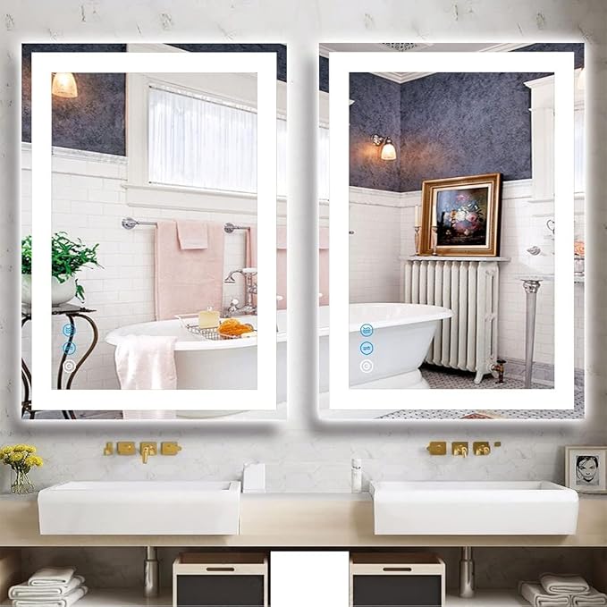 30 x 20 Inch LED Bathroom Mirror with Lights 3 Color Adjustable Brightness Frontlit Anti-Fog 30" Lighted Vanity Mirror for Bathroom Wall Horizontal/Vertical Mounted 30 Smart Light up Mirrors