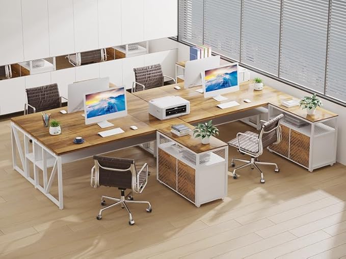 Tribesigns L Shaped Desk with Drawer,63" Executive Computer Desk and lateral File Cabinet, 2 Piece Home Office Furniture for Hanging File, Cabinet with Doors (Walnut, 63-inches)