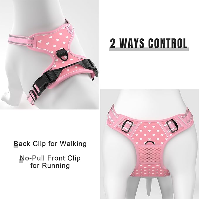 Rnivvi No Pull Dog Harness, Cute Reflective Medium Sized Puppy Kitten Harness, Adjustable Soft Padded Vest for Medium Dogs, Heavy Duty Pet Vest with Easy Control Handle for Walking, Pink Hearts