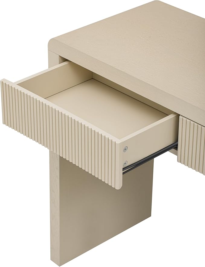 55”Curved Rustic Console Table with 3 Fluted Drawers,Solid Wood Veneer Entry Table Foyer Hallway Table, Narrow Sofa Table Natural Wood Grain for Living Room, Hallway (Oak)