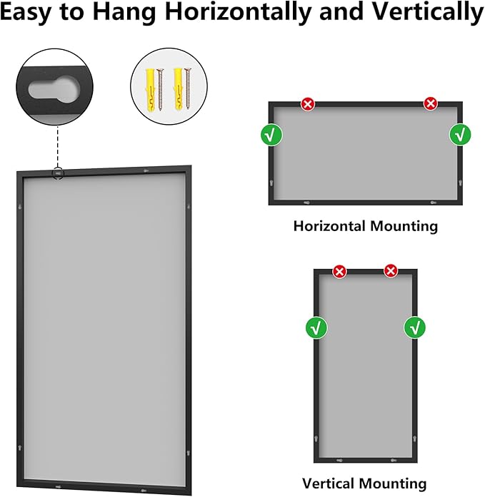 Bathroom Mirror 30"x55" Matte Black Rectangle Bathroom Wall Mirror for Over Sink, Modern Large Vanity Mirror, HD Tempered Glass, Anti-Rust Aluminum Alloy Frame, for Living Room, Bedroom, Entryway