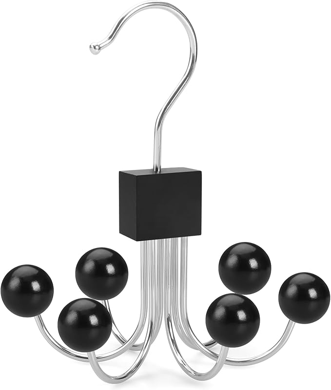 TOPIA HANGER Hoodie Hangers with 6 Wood Balls, Purse Hanger, Scarf Hanger, Wooden Closet Hooks, Handbag Organizer, Bra Hanger, Accessory Organizers for Scarf, Tanktop, Hat, Sweatshirt CT81B