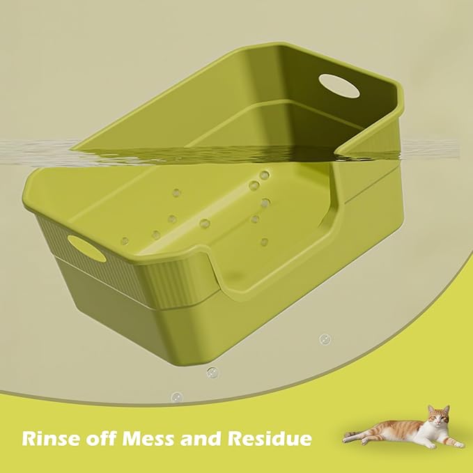 Large Cat Litter Box with High Sides,Low Entry Cat Litter Pan Tray Kitty Litter Box for Indoor Big & Senior Cats,Anti-Splashing Waterproof Cat Toilet,Tool-Free Assembly,Easy to Clean (Green)