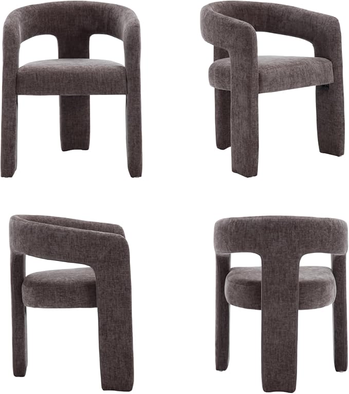 Modern Chenille Dining Chairs Set of 2, Upholstered Barrel Chairs with Arms Comfy Accent Side Chairs for Living Room/Dining Room/Reception, Charcoal Black