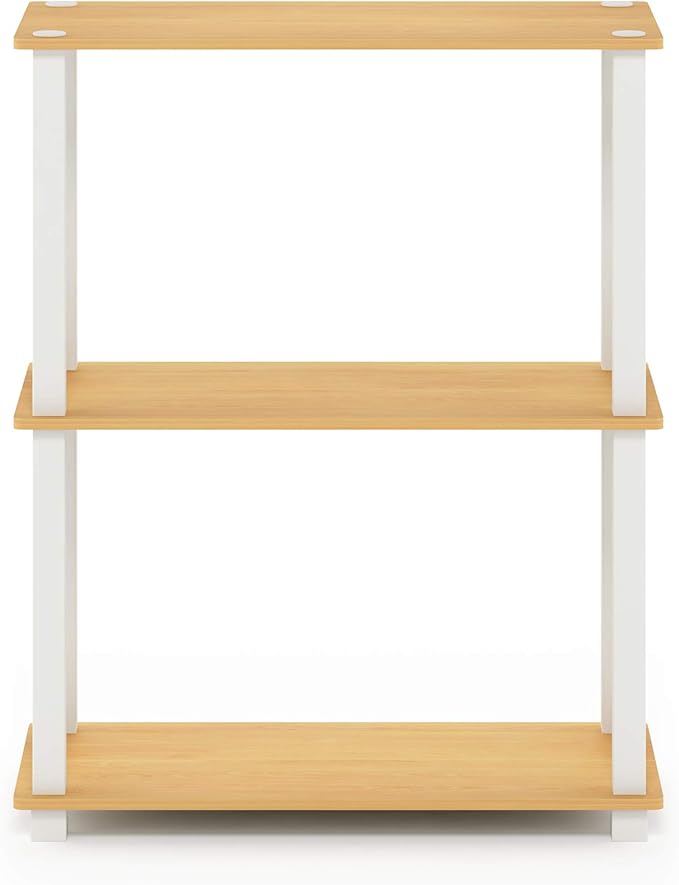 Furinno TURN-S-TUBE Storage Shelves, 3-Tier Book Shelf, Corner Shelf, Toolless Open Shelves, for Organization and Storage, Living Room, Garage, Home Office, Beech