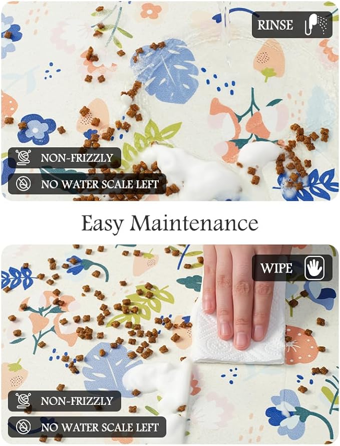Pet Feeding Mat-Absorbent Dog Mat for Food and Water Bowl-No Stains Quick Dry Water Dispenser Mat-Dog Accessories Pet Supplies-Bowl for Messy Drinkers(LIGHTFLOWERS,12"x19"