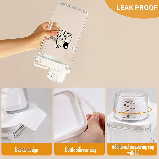 Cat Food Container 2.5L Clear Plastic Cat Food Storage 3 lbs Cat Food Portable Container with Pour Spout/Measuring Cup,Airtight Pet Food Dispenser Ideal for Travel,Camping,Picnic-BPA Free