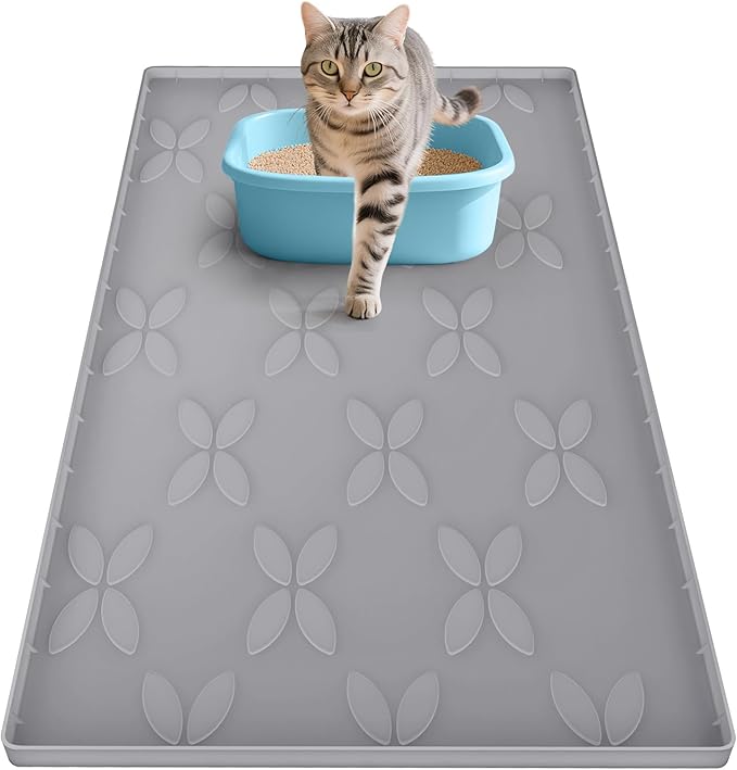 Cat Litter Mat, Large 34" x 22" Litter Box Mat, Waterproof Silicone Litter Mat for Litter Box, Non-Slip, Easy to Clean (Dark Grey)