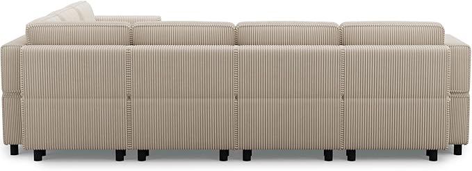 Modular Sectional Sofa U Shaped Couch with Storage Ottoman Corduroy Sectional Couch for Living Room, Beige
