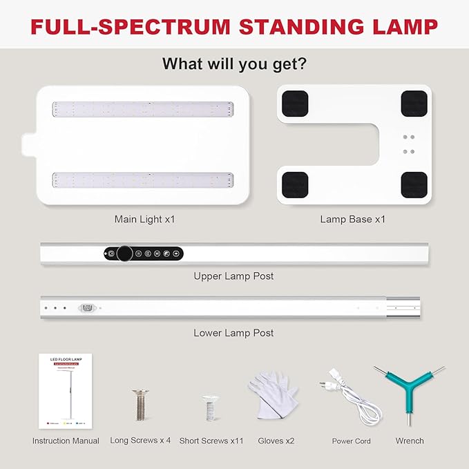 JINIU 79” Eye-Care LED Floor Lamp, Bridgelux Thrive™ Full-Spectrum Standing Lamp, 150W 11000LM, Dimmable 4000K Natural Daylight, Motion Sensor for Home Office, Playroom, Special Nightlight for Bedroom