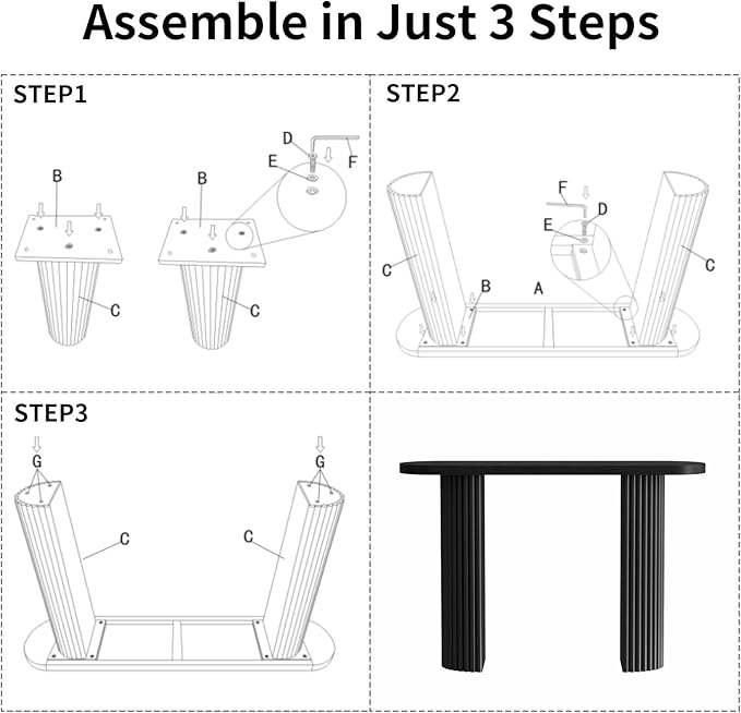 Fluted Console Table with Solid Wood Legs, 39.2" Farmhouse Entryway Table with Rounded Corners, Morden Sofa Tables Behind Couch for Foyer, Entrance, Living Room, Hallway, Black