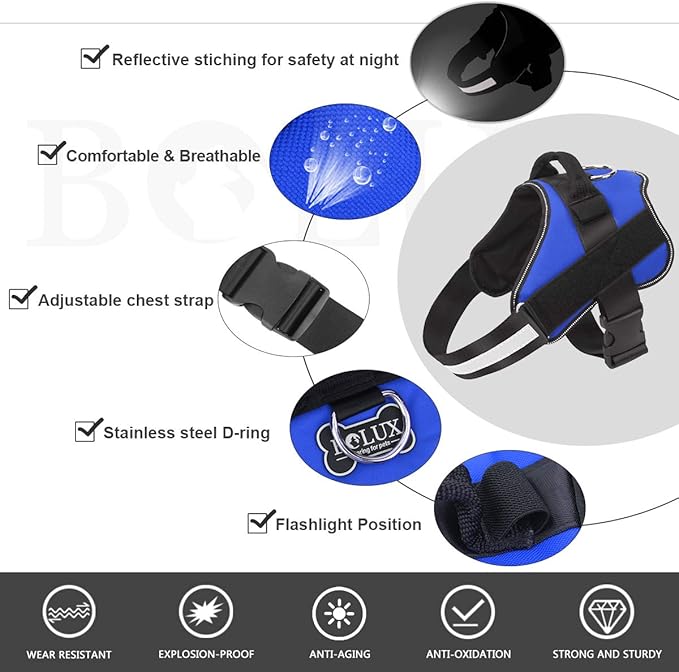 Bolux Dog Harness, No-Pull Reflective Dog Vest, Breathable Adjustable Pet Harness with Handle for Outdoor Walking - No More Pulling, Tugging or Choking (Blue, XXL)