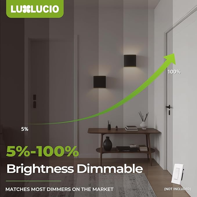 Indoor Outdoor Wall Light, 5%-100% Dimmable, 5 Color Temperature Selectable (2700K-5000K), Modern Wall Sconce for Living Room Porch, IP65 Waterproof, 120-277V, CRI90+, ETL FCC Certified