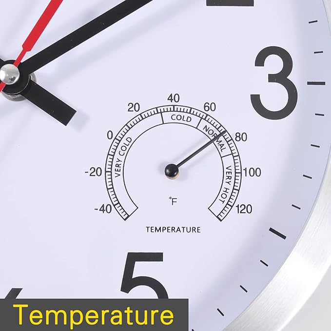 10 Inch Wall Clock with Temperature & Humidity, Aluminum Frame Wall Clocks, Sweep Silent Movement Accurate Clocks, Decorative for Kitchen Living Room Bedroom