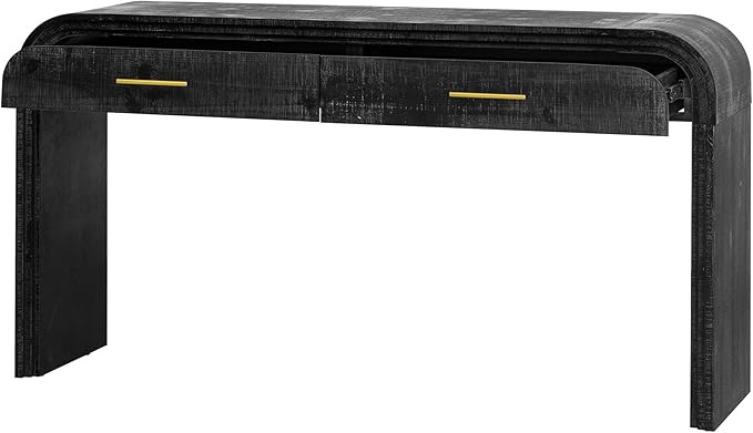 Unique Retro Silhouette Console Table with Open Style, Two Top Drawers for Entrance, Dinning Room, Living Room (Antique Black)