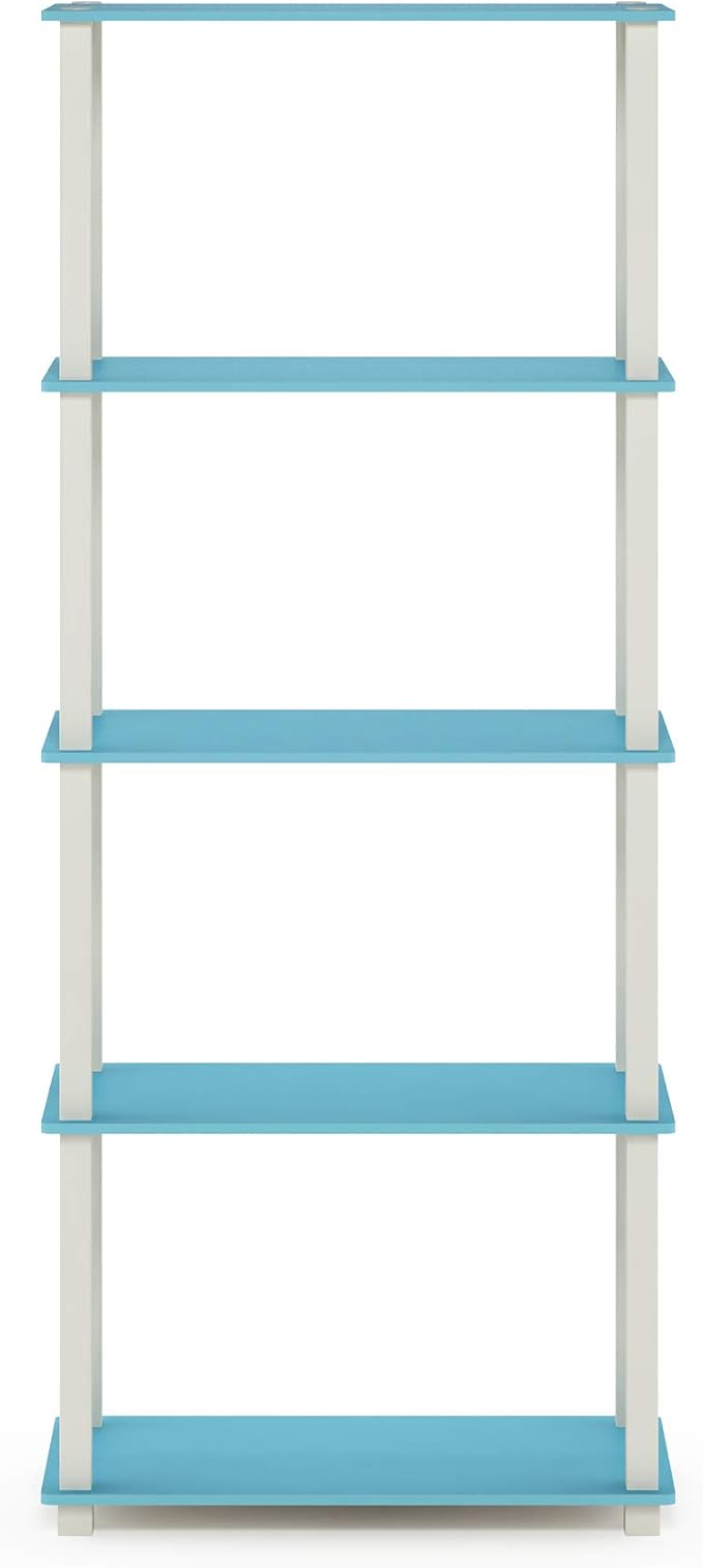 Furinno Turn-N-Tube 5-Tier Multipurpose Shelf / Display Rack / Storage Shelf / Bookshelf, Square Tubes, Light Blue/White