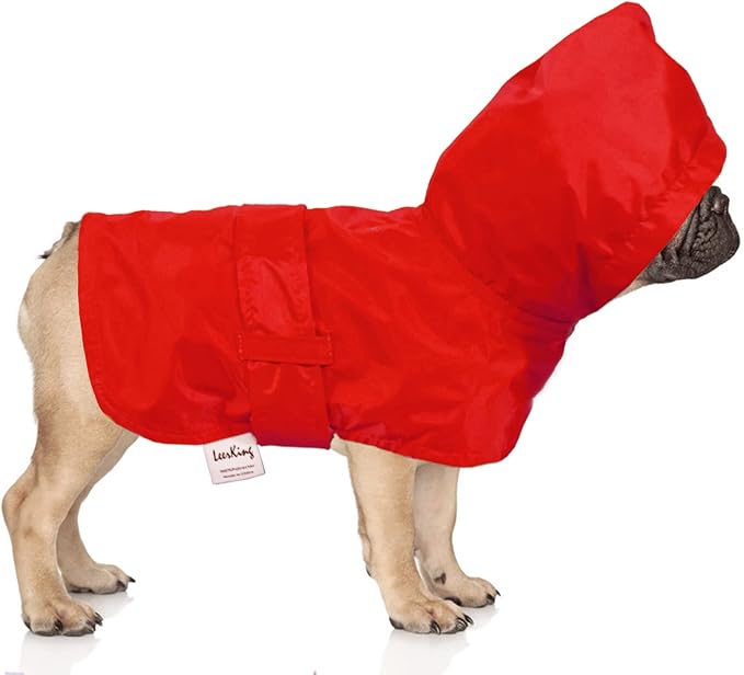 LeerKing Raincoat for Dogs - Hooded with Leash Hole, Waterproof Double Layer Coat Jacket with Lining, 10 Sizes for Small Medium and Large Dogs,Red,L