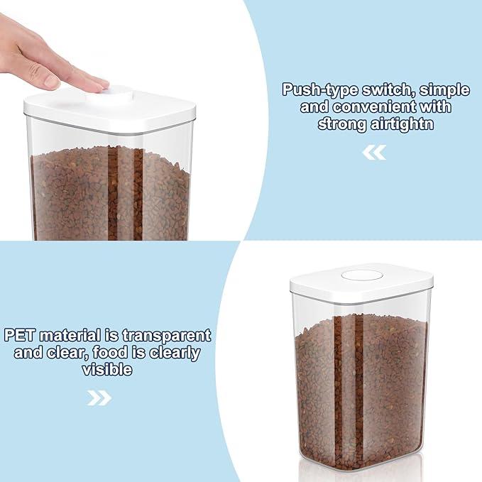 Airtight Dog Cat Food Storage Container and Dog Treat Containers BPA-Free, PET Clear Stackable Pet Storage Bin, 1 Cup Scoop, 1 Sponge cleaning brush, Pop Top, With handle ((5.6L-1Pack) White)