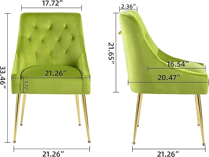 Modern Dining Chair Set of 4, Mid-Century Room Chair, Upholstered Comfortable Velvet with Back Pull Rod and Metal Legs for Kitchen, Living (Yellow-Green) (DYXSD)