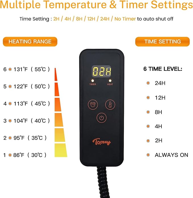 Toozey Extra Large Pet Heating Pad, 6 Adjustable Temperature Dog Cat Heating Pad with Timer, Waterproof Heated Dog Bed with Chew Resistant Cord, Indoor Electric Pet Heated Mat 47x28in