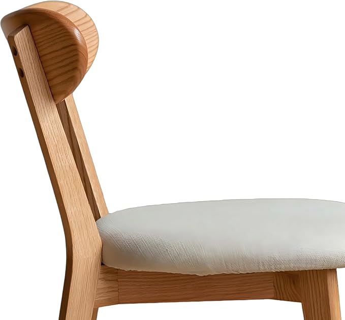 Set of 2 Solid Wood Dining Chairs,FAS-Grade North American Oak, Ergonomic Curved Backrest & Pear White Thick Upholstered Seats,Oak Padded Dining Chairs for Heavy People,Easy Assembly