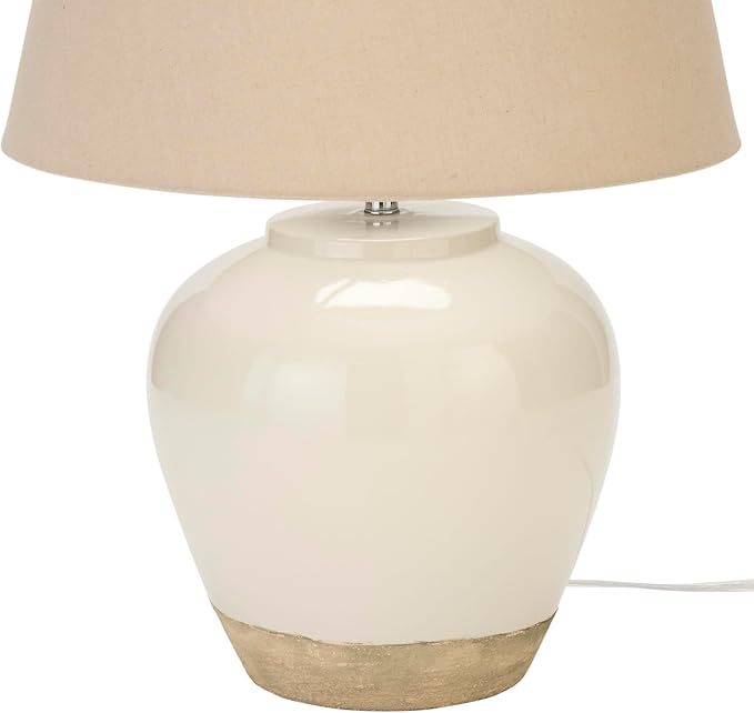 Nourison Home 20" White/Sand Farmhouse Ceramic Pot Table Lamp for Bedroom, Living Room, Console, Entryway
