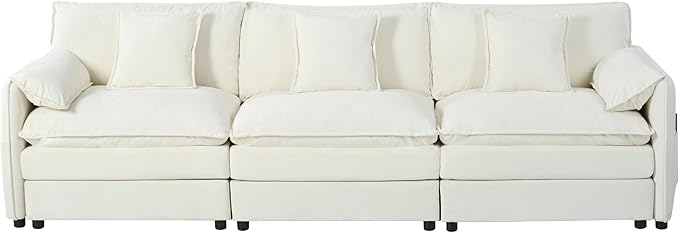 109.45" Oversized Extra Deep Seat Modern Chenille Cloud Couch, Large 3 Seater Modular Sofa for Living Room Bedroom Apartment Office (White, 109.45 Inch)
