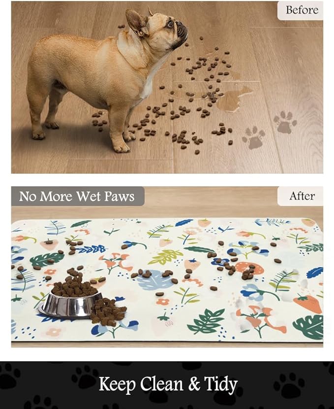 Pet Feeding Mat-Absorbent Dog Mat for Food and Water Bowl-No Stains Quick Dry Water Dispenser Mat-Dog Accessories Pet Supplies-Bowl for Messy Drinkers(LIGHTFLOWERS,23"x34"