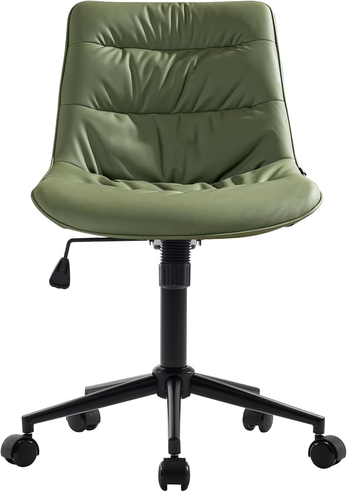 Kidol & Shellder Faux Leather Office Chair, Adjustable Swivel Height Task Chair, Rolling Wheels & Soft Backrest - Armless Ergonomic Desk Chair for Home, Office,Vanity,Gaming(Bean-Green)