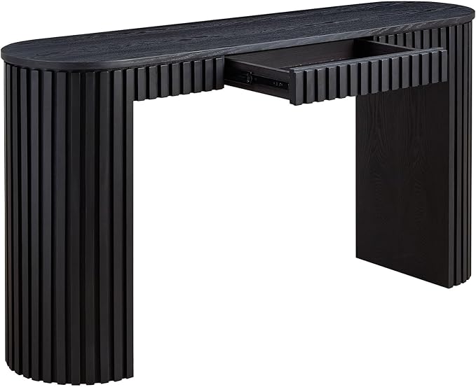 Modern Console Table for Entryway Contemporary Black Console Entry Tables with Drawer Fluted Sofa Tables Oval Long Foyer Table with Storage for Entry Way Hallway Entrance 59.05'' Wood