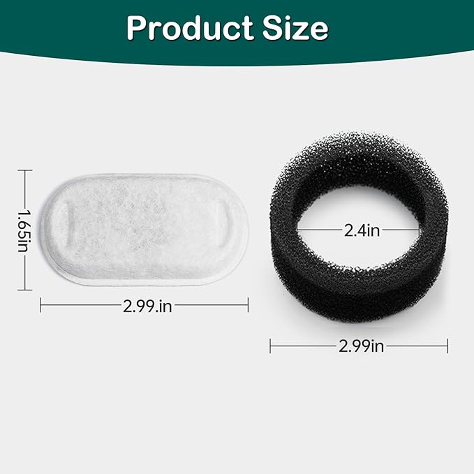 Cat Water Fountain Filter,24 Pack Cat Fountain Replacement Filters for Stainless Steel 67oz/2L Adjustable Water Flow Pet Water Fountain,Dog Water Fountain (12+12 Pack)