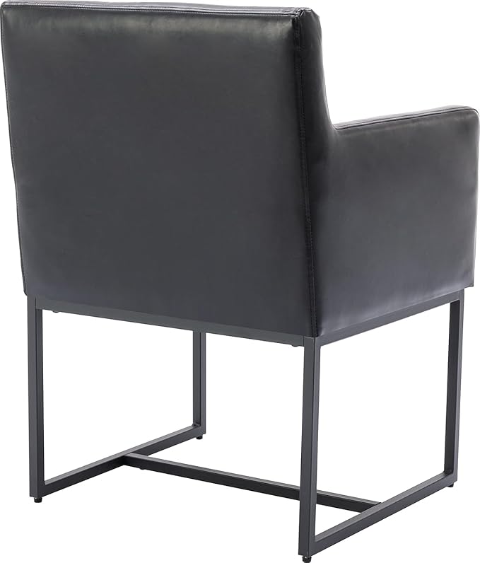 Upholstered Dining Chairs with Arms Set of 2 PU Leather Mid Century Modern Accent Chairs Armchairs with Gold Metal Frame, Modern Kitchen & Dining Room Chairs, Black