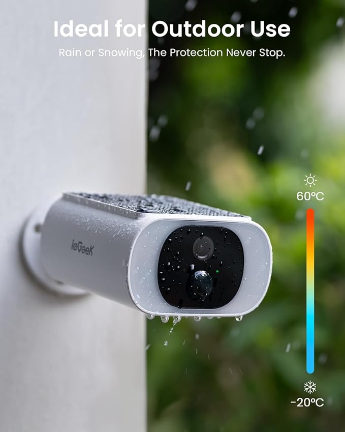 ieGeek 5MP Solar Security Cameras Wireless Outdoor, Battery Powered Home Surveillance Camera with Embedded Solar Panel, AI Motion Sensor, Smart Alarm, Color Night Vision, 2-Way Audio